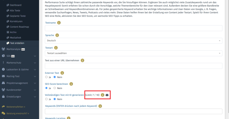 10 komplette KI-Texte pro Monat sind inklusive