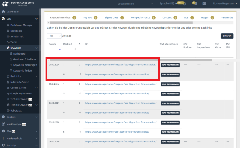 Aktuelle Keyword-Rankings gibt es schon ab 1 Uhr morgens