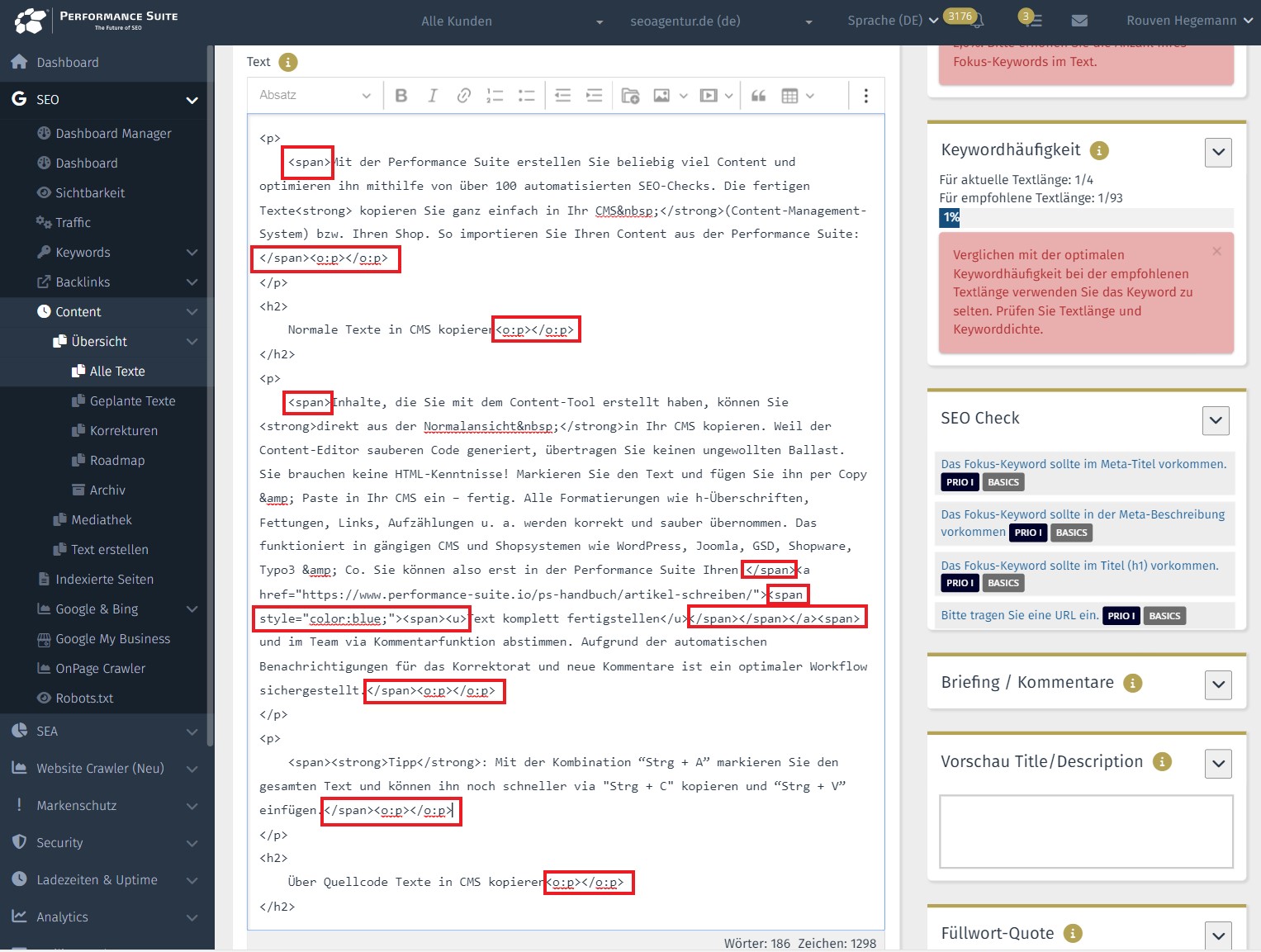 Quellcode eines aus Word kopierten Textes