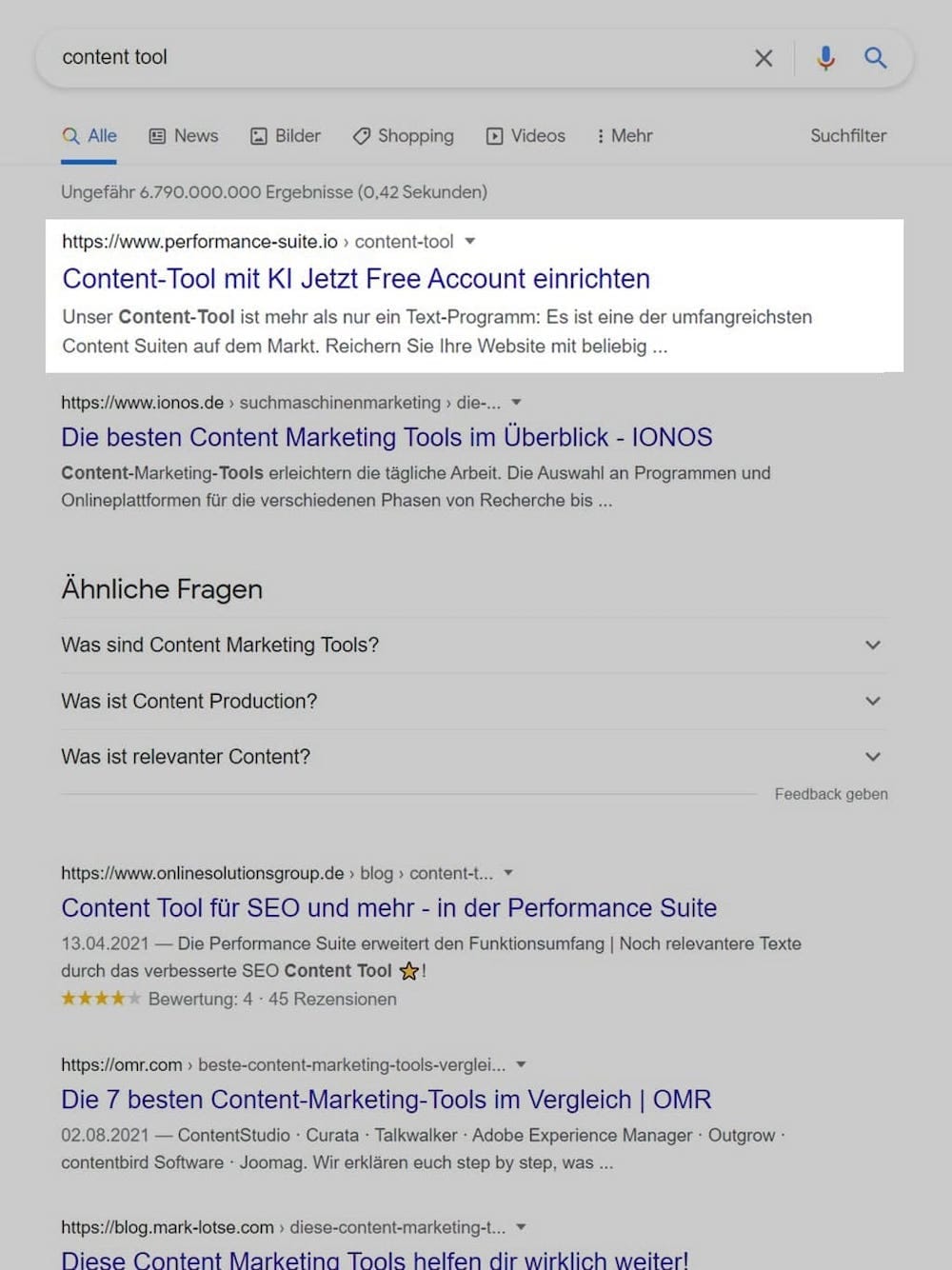 Content Tool Platz 1 bei Google