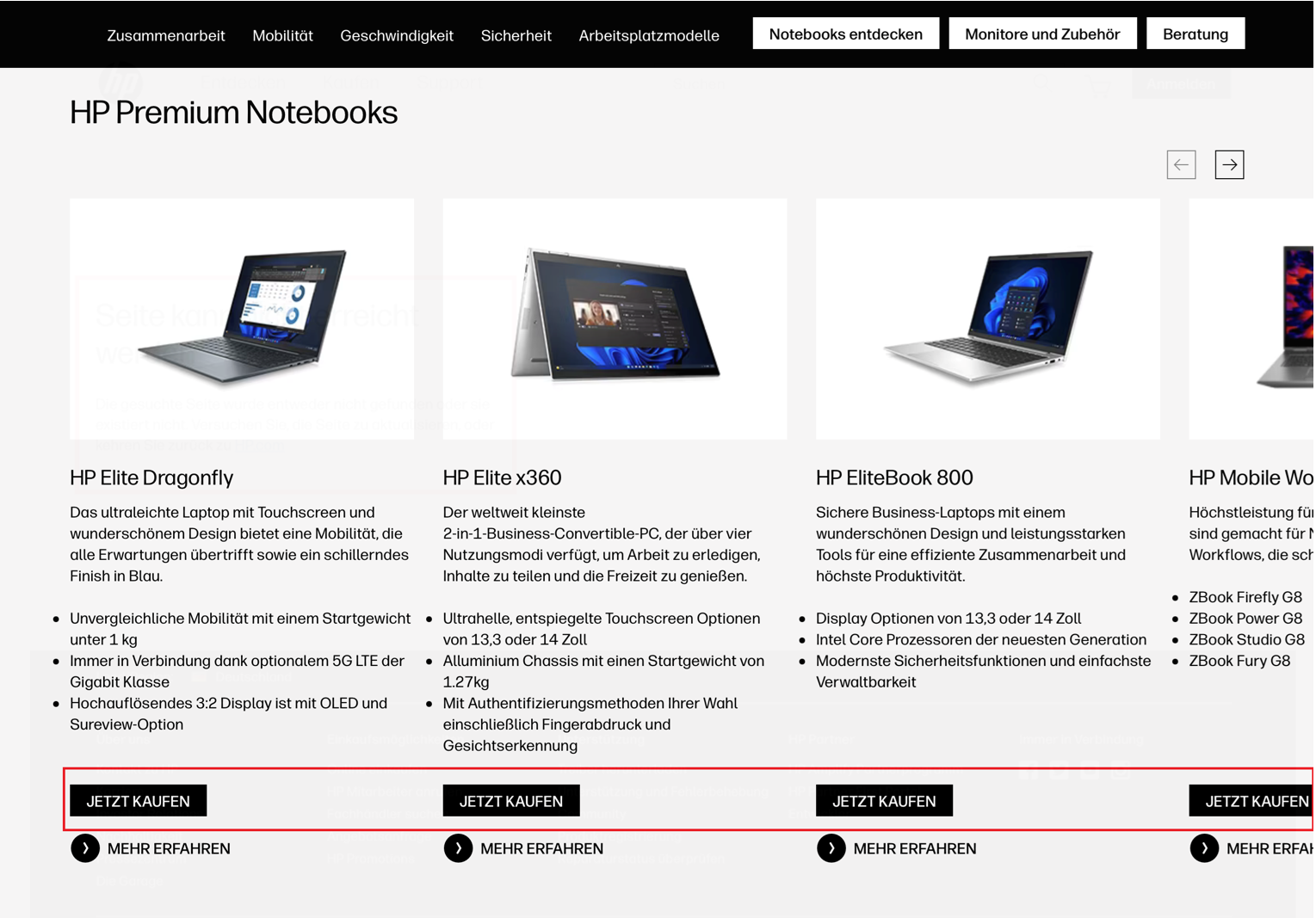 Beispiel: User gelangen auf die Landingpage. Sobald der User auf „JETZT KAUFEN“ klickt, erscheint eine Fehlermeldung. Dieses Problem erscheint bei jedem Kauf-Button.