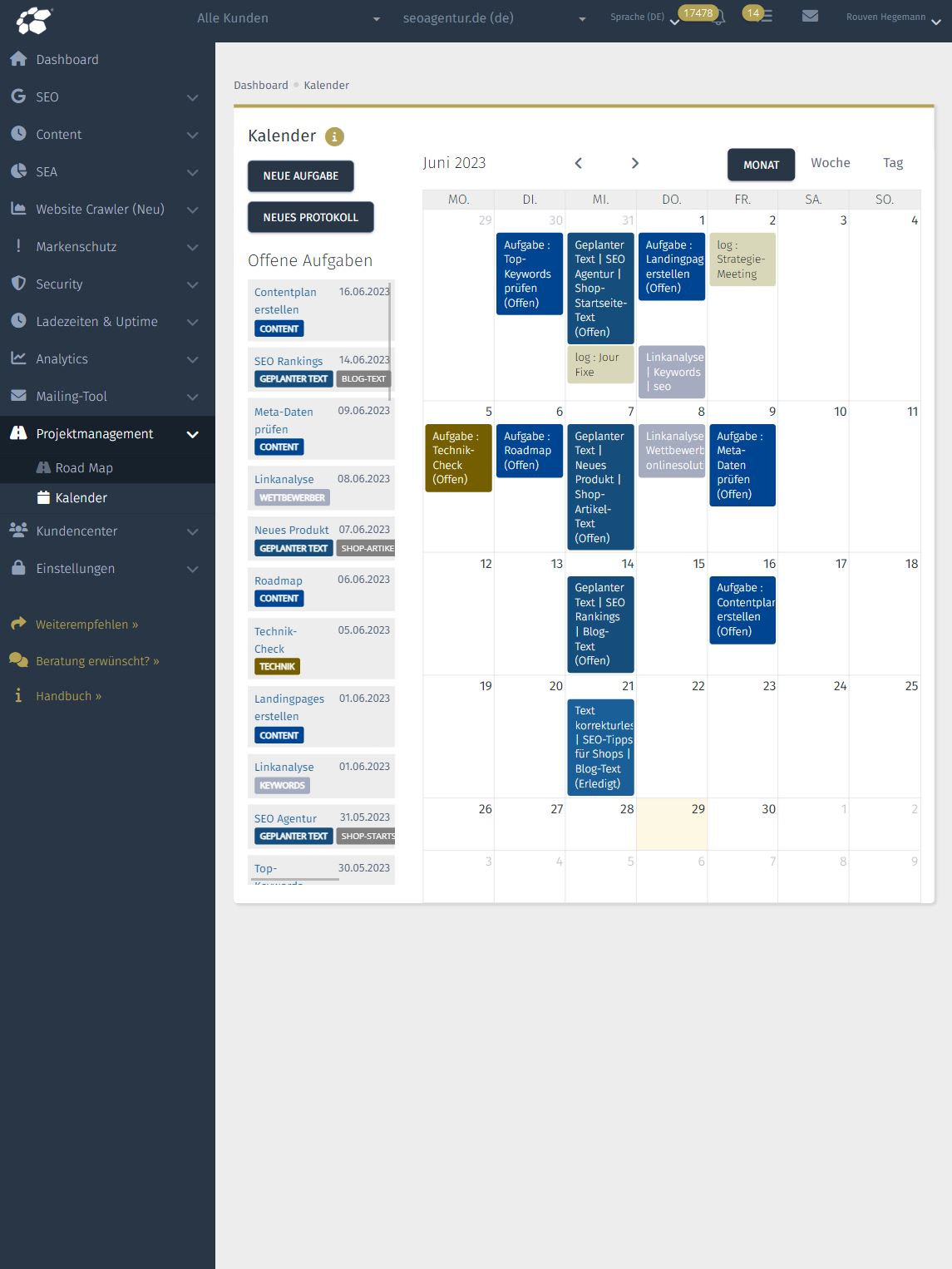 SEO-Tool: Projektmanagement-Kalender