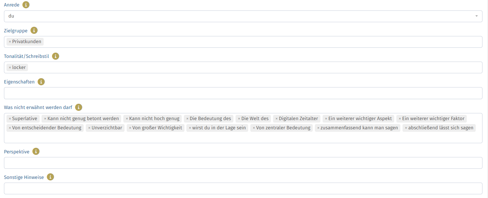prompts-onlineshop Beispielhafte Prompt-Einstellungen bei einem Onlineshop