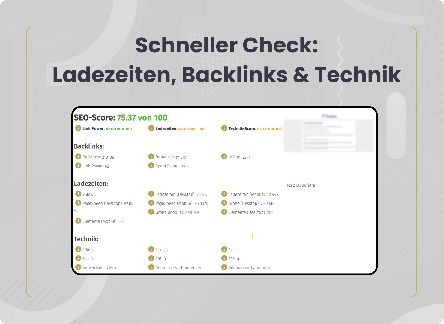 SEO Check Ladezeiten, Backlinks und Technik